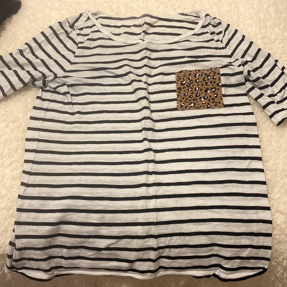 Cute cheetah print and black and white striped top